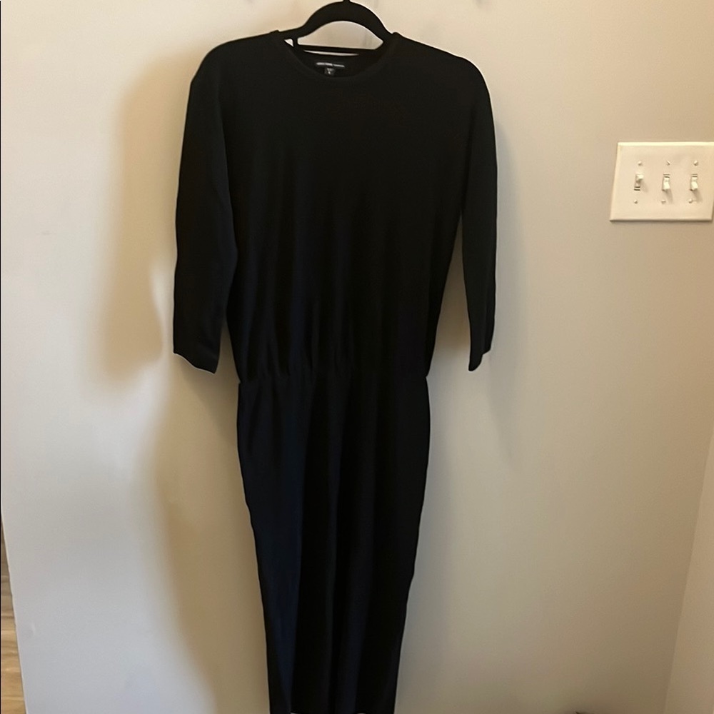 James Perse Dress Elastic Waist 3/4 Sleeves Crewneck JP Size 2 Medium Black